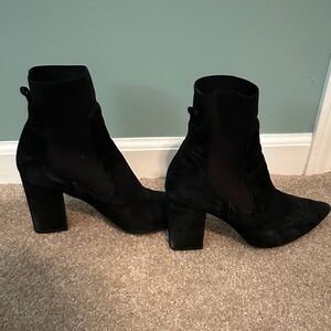 Steve Madden Black Suede Block Heel Sock Ankle Boots